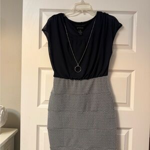 Enfocus Studio Elegant Navy Blue Dress with Necklace Accent